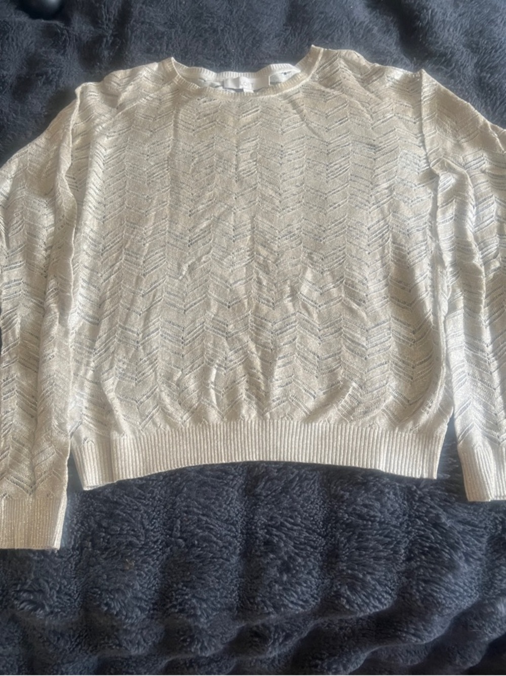 Anne Taylor LOFT Pale Gold Lightweight Open Knit Long Sleeve Top M